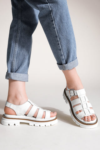Kadın Hakiki Deri  Günlük Sandalet Guesa - Beyaz