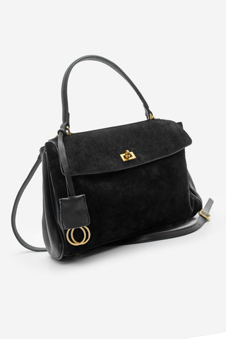 Kadın Hakiki Deri Omuz Çantası Rinyas - Siyah Süet
