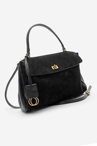 Kadın Hakiki Deri Omuz Çantası Rinyas - Siyah Süet