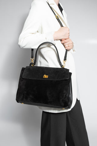 Kadın Hakiki Deri Omuz Çantası Rinyas - Siyah Süet