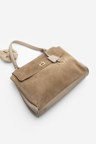 Kadın Hakiki Deri Omuz Çantası Rinyas - Vizon Süet