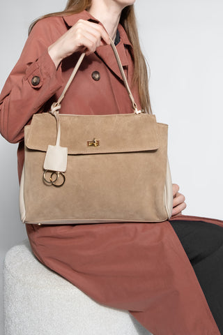 Kadın Hakiki Deri Omuz Çantası Rinyas - Vizon Süet