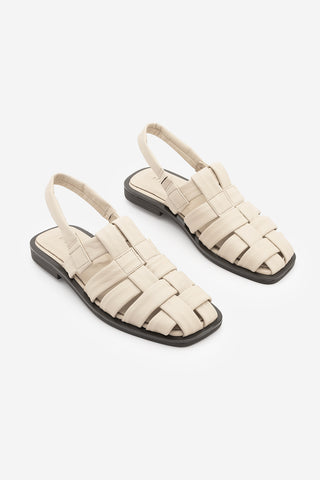 Kadın Hakiki Deri Bantlı Günlük Sandalet Moliva - Ekru