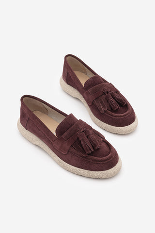 Kadın Hakiki Deri Loafer Günlük Ayakkabı Suma - Bordo Süet