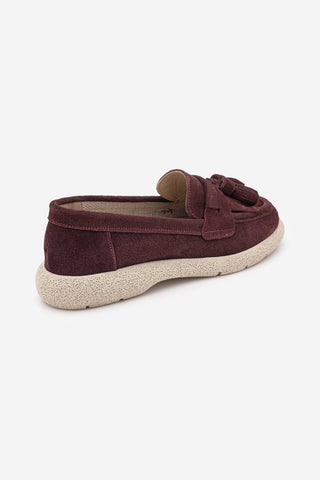 Kadın Hakiki Deri Loafer Günlük Ayakkabı Suma - Bordo Süet