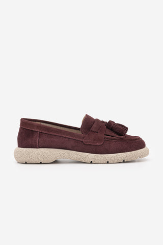 Kadın Hakiki Deri Loafer Günlük Ayakkabı Suma - Bordo Süet