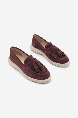 Kadın Hakiki Deri Loafer Günlük Ayakkabı Suma - Bordo Süet
