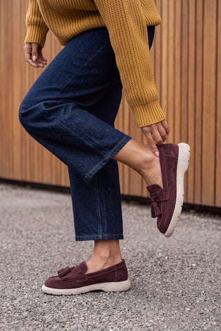 Kadın Hakiki Deri Loafer Günlük Ayakkabı Suma - Bordo Süet