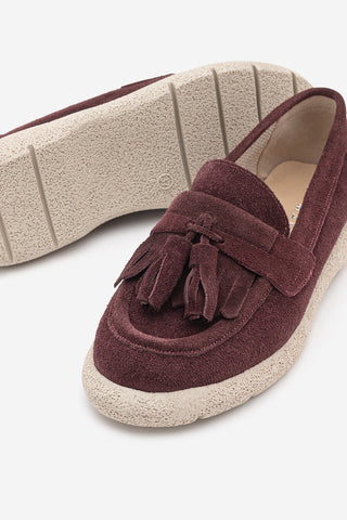 Kadın Hakiki Deri Loafer Günlük Ayakkabı Suma - Bordo Süet