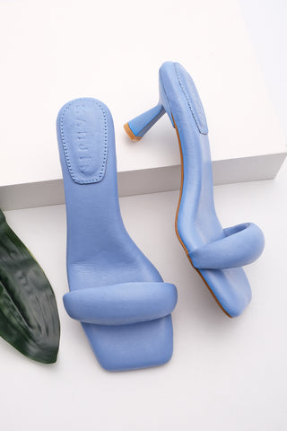 Kadın Hakiki Deri Topuklu Terlik Memory Hafıza Taban Ponez - Mavi