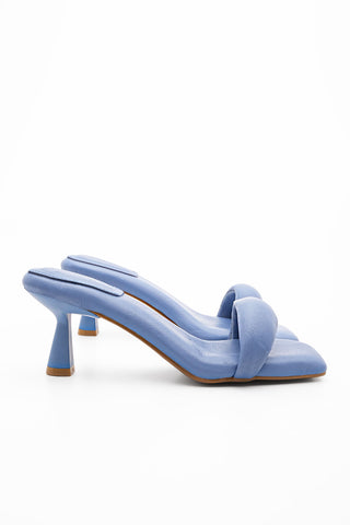 Kadın Hakiki Deri Topuklu Terlik Memory Hafıza Taban Ponez - Mavi