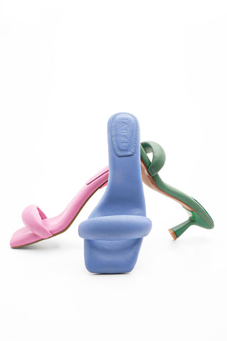 Kadın Hakiki Deri Topuklu Terlik Memory Hafıza Taban Ponez - Mavi