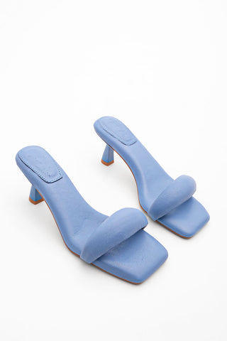 Kadın Hakiki Deri Topuklu Terlik Memory Hafıza Taban Ponez - Mavi