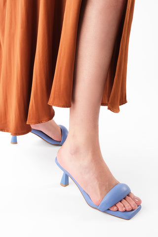 Kadın Hakiki Deri Topuklu Terlik Memory Hafıza Taban Ponez - Mavi