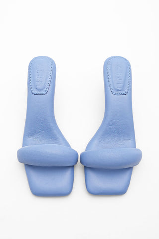 Kadın Hakiki Deri Topuklu Terlik Memory Hafıza Taban Ponez - Mavi