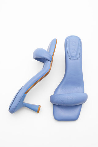 Kadın Hakiki Deri Topuklu Terlik Memory Hafıza Taban Ponez - Mavi