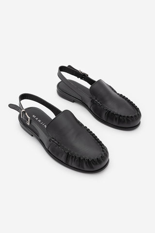 Kadın Hakiki Deri Önü Kapalı Büzgülü Loafer Günlük Sandalet Barseli - Siyah
