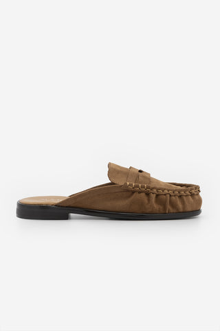 Kadın Hakiki Deri Önü Kapalı Büzgülü Loafer Günlük Terlik Calista - Camel Süet