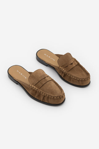 Kadın Hakiki Deri Önü Kapalı Büzgülü Loafer Günlük Terlik Calista - Camel Süet