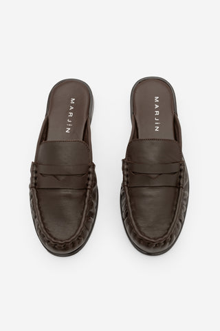 Kadın Hakiki Deri Önü Kapalı Büzgülü Loafer Günlük Terlik Calista - Kahve