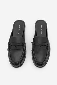 Kadın Hakiki Deri Önü Kapalı Büzgülü Loafer Günlük Terlik Calista - Siyah