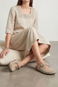 Kadın Hakiki Deri Eva Taban Tokalı Süet Sabo Terlik Menifa - Bej Süet