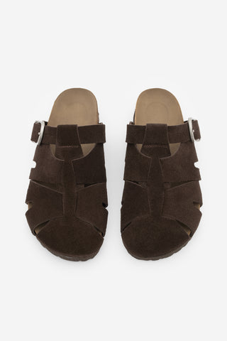 Kadın Hakiki Deri Eva Taban Tokalı Süet Sabo Terlik Yolis - Kahve Süet