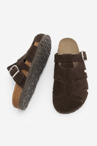 Kadın Hakiki Deri Eva Taban Tokalı Süet Sabo Terlik Yolis - Kahve Süet