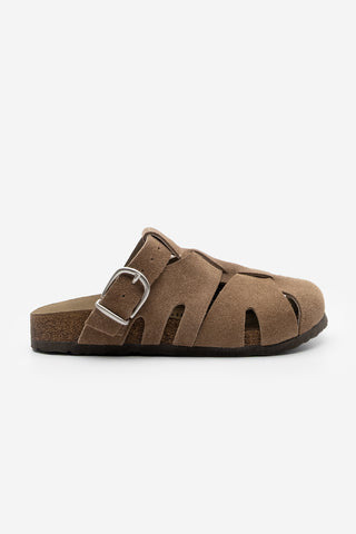 Kadın Hakiki Deri Tokalı Süet Terlik Yolis - Camel Süet