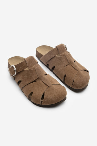 Kadın Hakiki Deri Tokalı Süet Terlik Yolis - Camel Süet