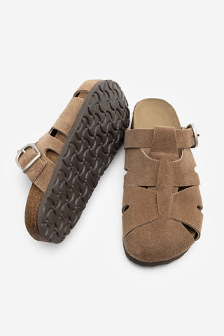 Kadın Hakiki Deri Tokalı Süet Terlik Yolis - Camel Süet