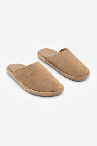 Kadın Hakiki Deri Önü Kapalı Günlük Terlik Luges - Camel Süet