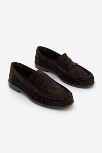 Kadın Hakiki Deri Büzgülü Makosen Loafer Günlük Ayakkabı Lefora- Kahve Süet