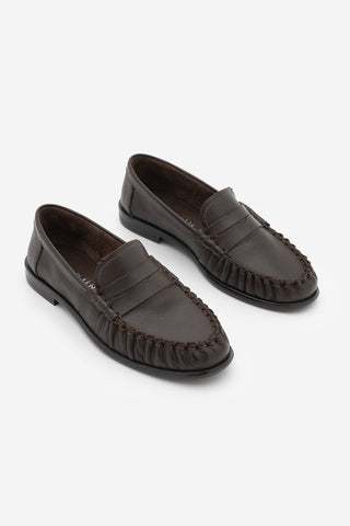 Kadın Hakiki Deri Büzgülü Makosen Loafer Günlük Ayakkabı Ervos - Kahve