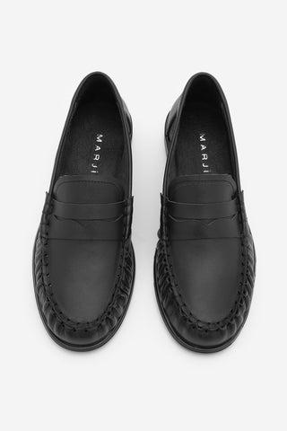 Kadın Hakiki Deri Büzgülü Makosen Loafer Günlük Ayakkabı Ervos - Siyah