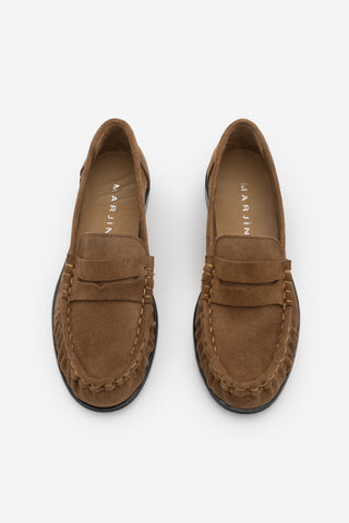 Kadın Hakiki Deri Büzgülü Makosen Loafer Günlük Ayakkabı Lefora - Camel Süet