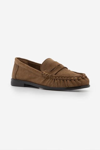 Kadın Hakiki Deri Büzgülü Makosen Loafer Günlük Ayakkabı Lefora - Camel Süet