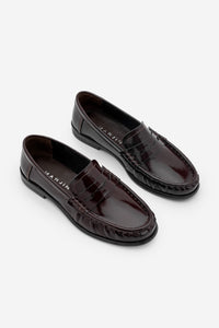 Kadın Hakiki Deri Büzgülü Makosen Loafer Günlük Ayakkabı Ozena - Bordo Rugan