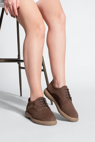 Kadın Hakiki Deri Oxford Ayakkabı Alyen - Kahve Süet