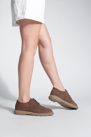 Kadın Hakiki Deri Oxford Ayakkabı Alyen - Kahve Süet