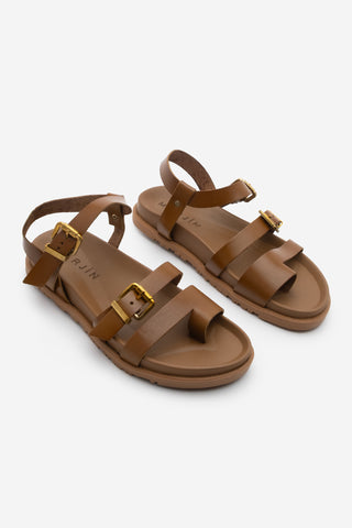 Kadın Hakiki Deri Tokalı Günlük Sandalet Tusa - Taba