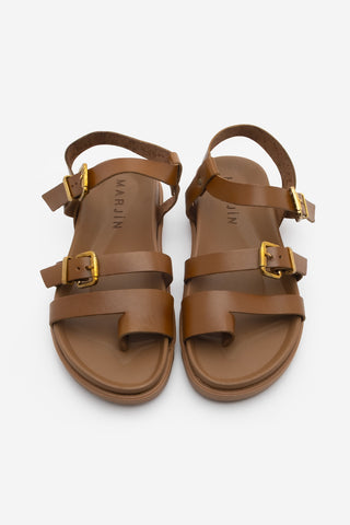 Kadın Hakiki Deri Tokalı Günlük Sandalet Tusa - Taba