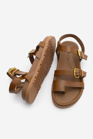 Kadın Hakiki Deri Tokalı Günlük Sandalet Tusa - Taba