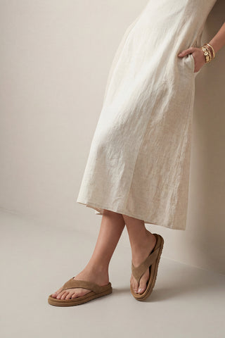 Kadın Hakiki Deri Parmak Arası Günlük Terlik Tarkin - Camel Süet