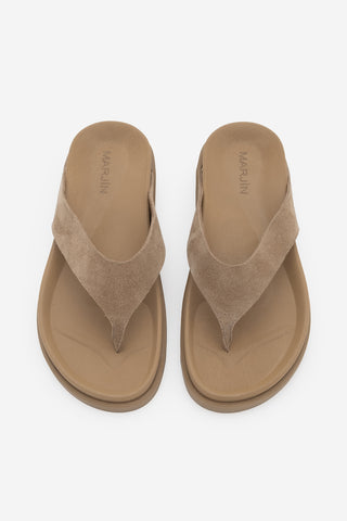 Kadın Hakiki Deri Parmak Arası Günlük Terlik Tarkin - Camel Süet