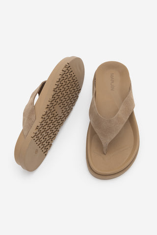 Kadın Hakiki Deri Parmak Arası Günlük Terlik Tarkin - Camel Süet