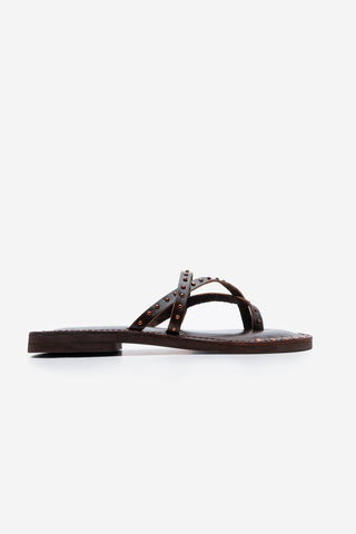 Kadın Hakiki Deri Zımbalı Günlük Terlik Pemora - Kahve