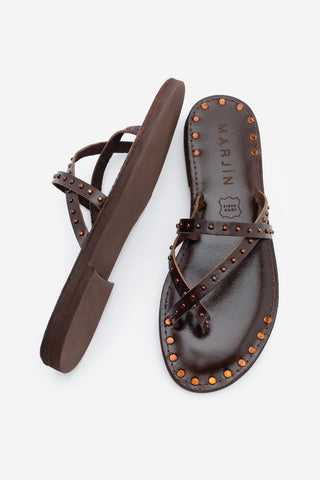 Kadın Hakiki Deri Zımbalı Günlük Terlik Pemora - Kahve