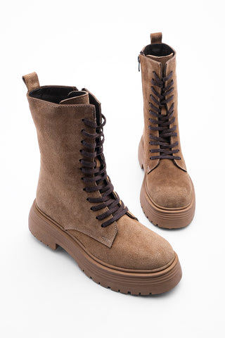 Kadın Hakiki Deri  Postal Bot Konel - Taba Süet