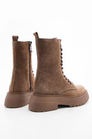 Kadın Hakiki Deri  Postal Bot Konel - Taba Süet